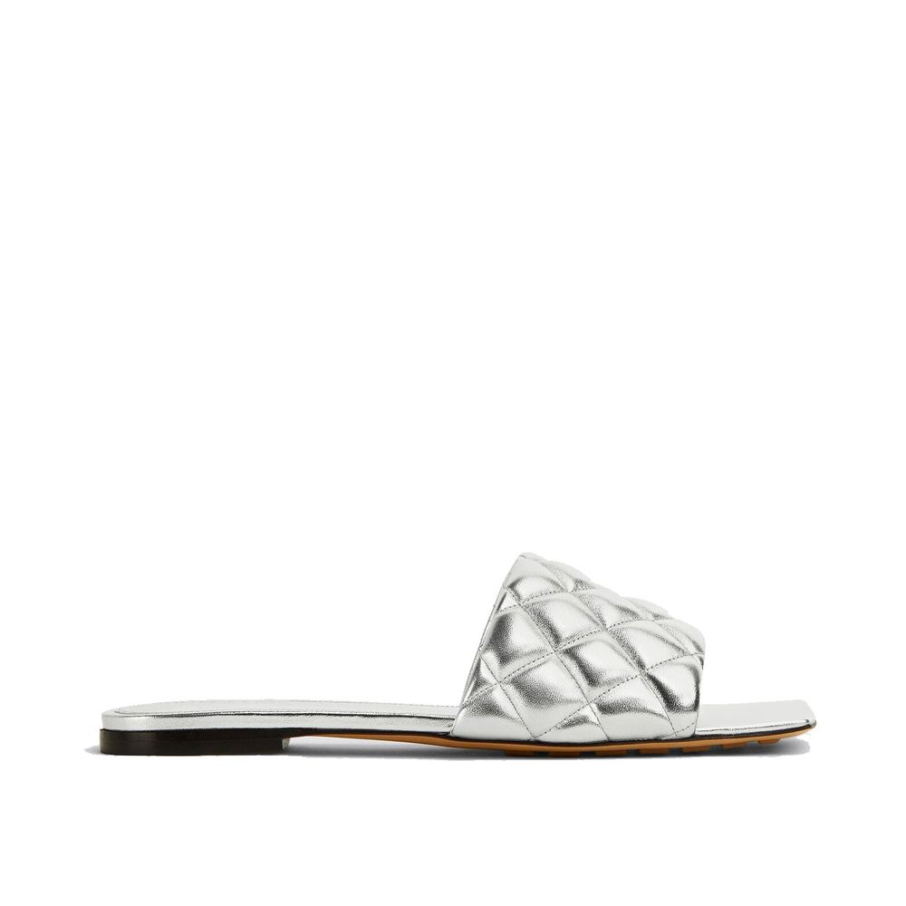 Bottega Veneta Silver Calfskin Flat Sandals