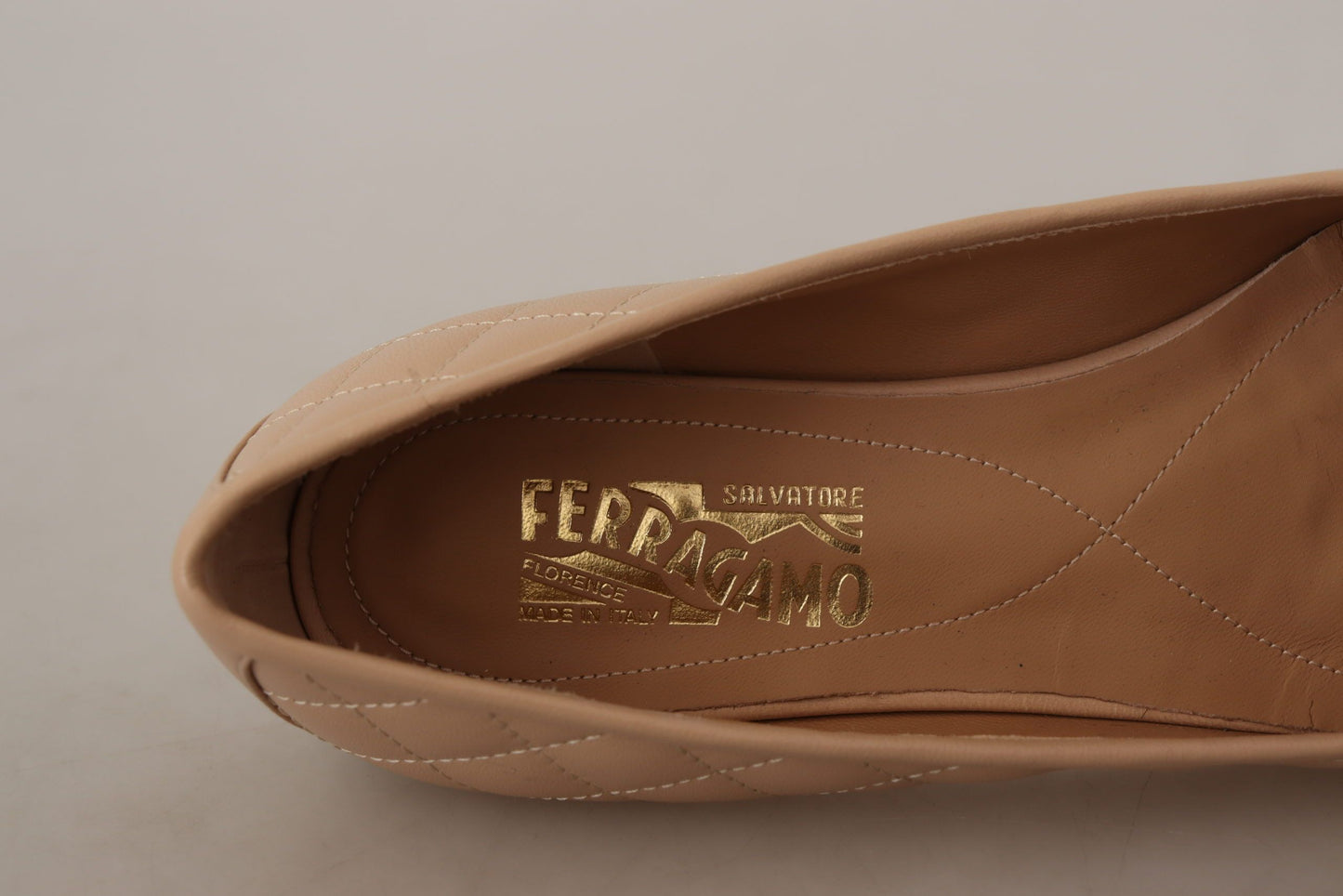 Salvatore Ferragamo Beige and Black Nappa Leather Ballet Flat Shoes