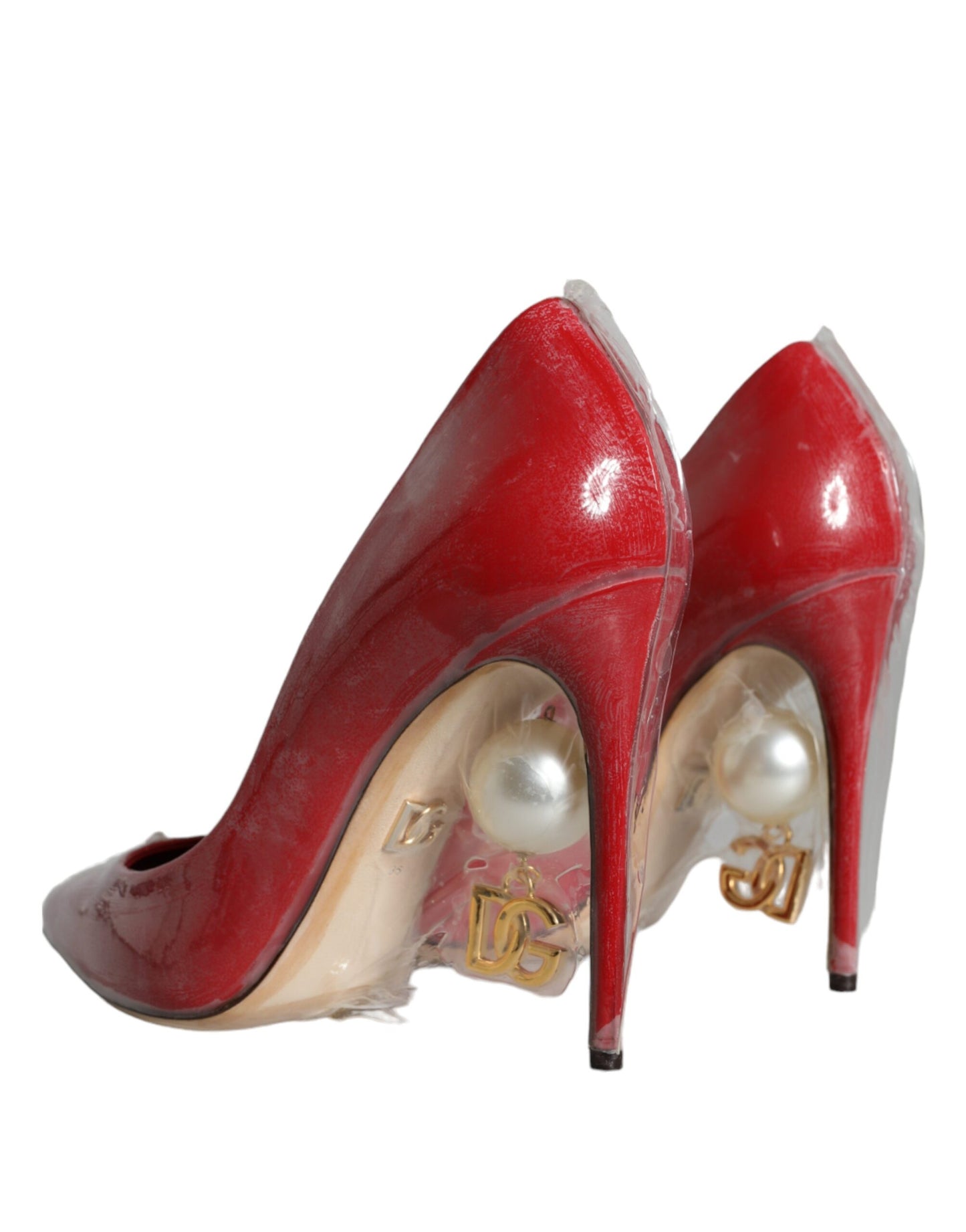 Dolce & Gabbana Red Patent Leather Pearl Heels Pumps Shoes