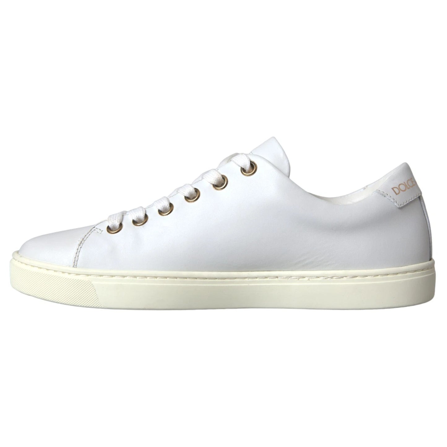 Dolce & Gabbana White Leather Gold Red Heart Sneakers Shoes