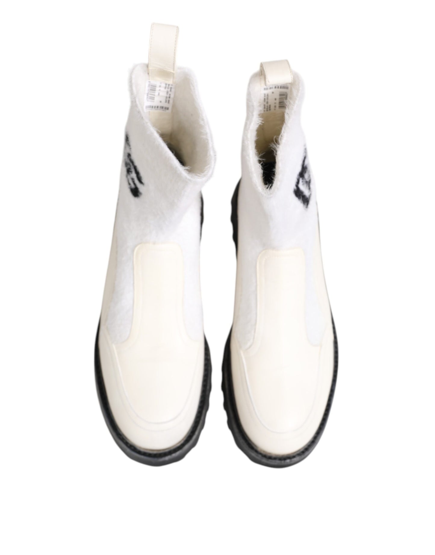 Dolce & Gabbana White Beige DG Logo Mid Calf Boots Shoes