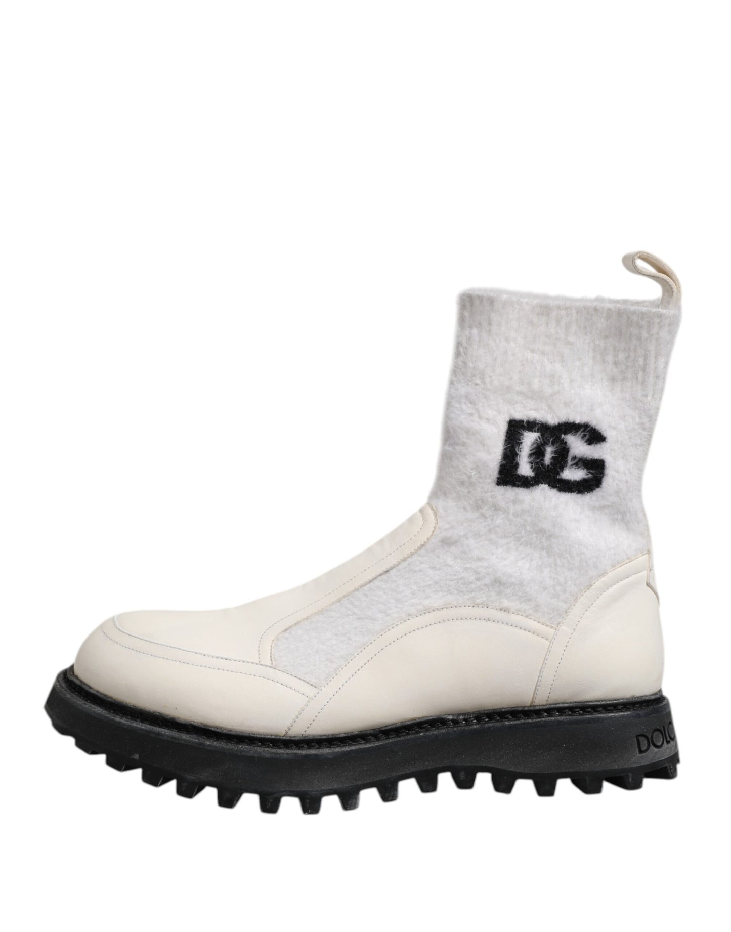 Dolce & Gabbana White Beige DG Logo Mid Calf Boots Shoes