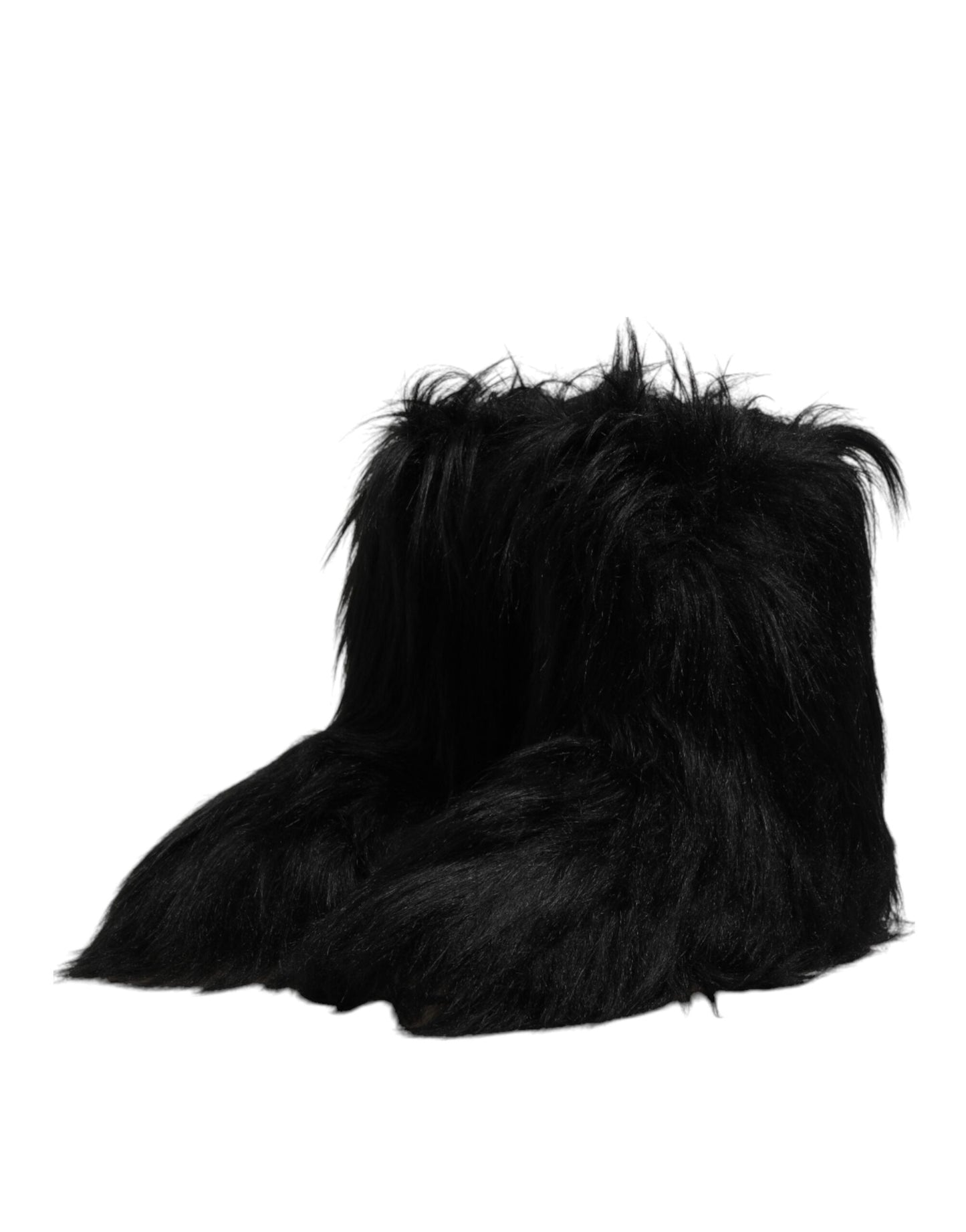 Dolce & Gabbana Black Fur Mid Calf Boots Shoes