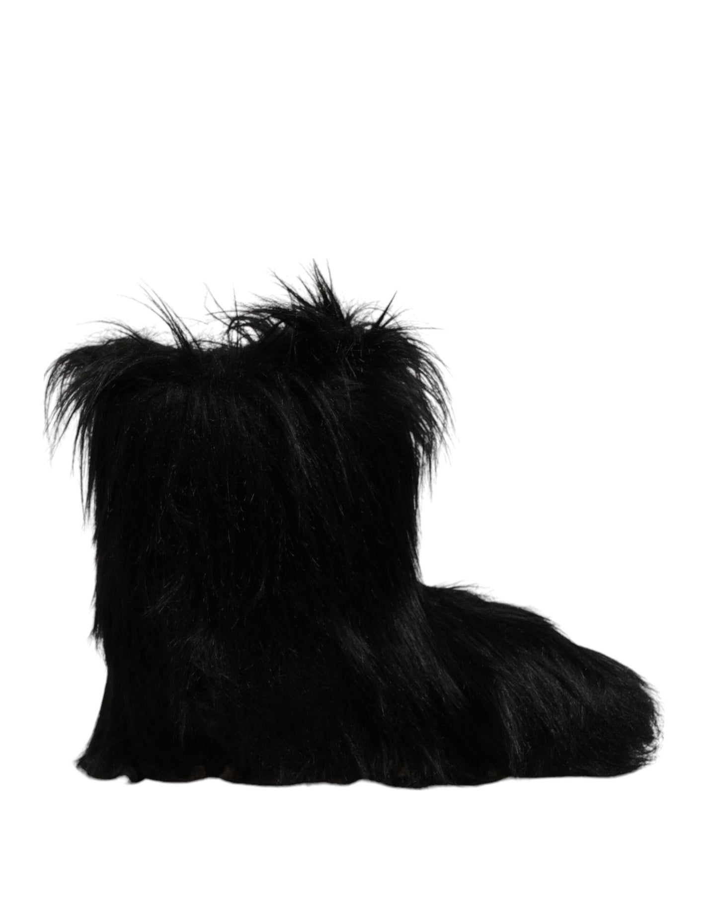 Dolce & Gabbana Black Fur Mid Calf Boots Shoes