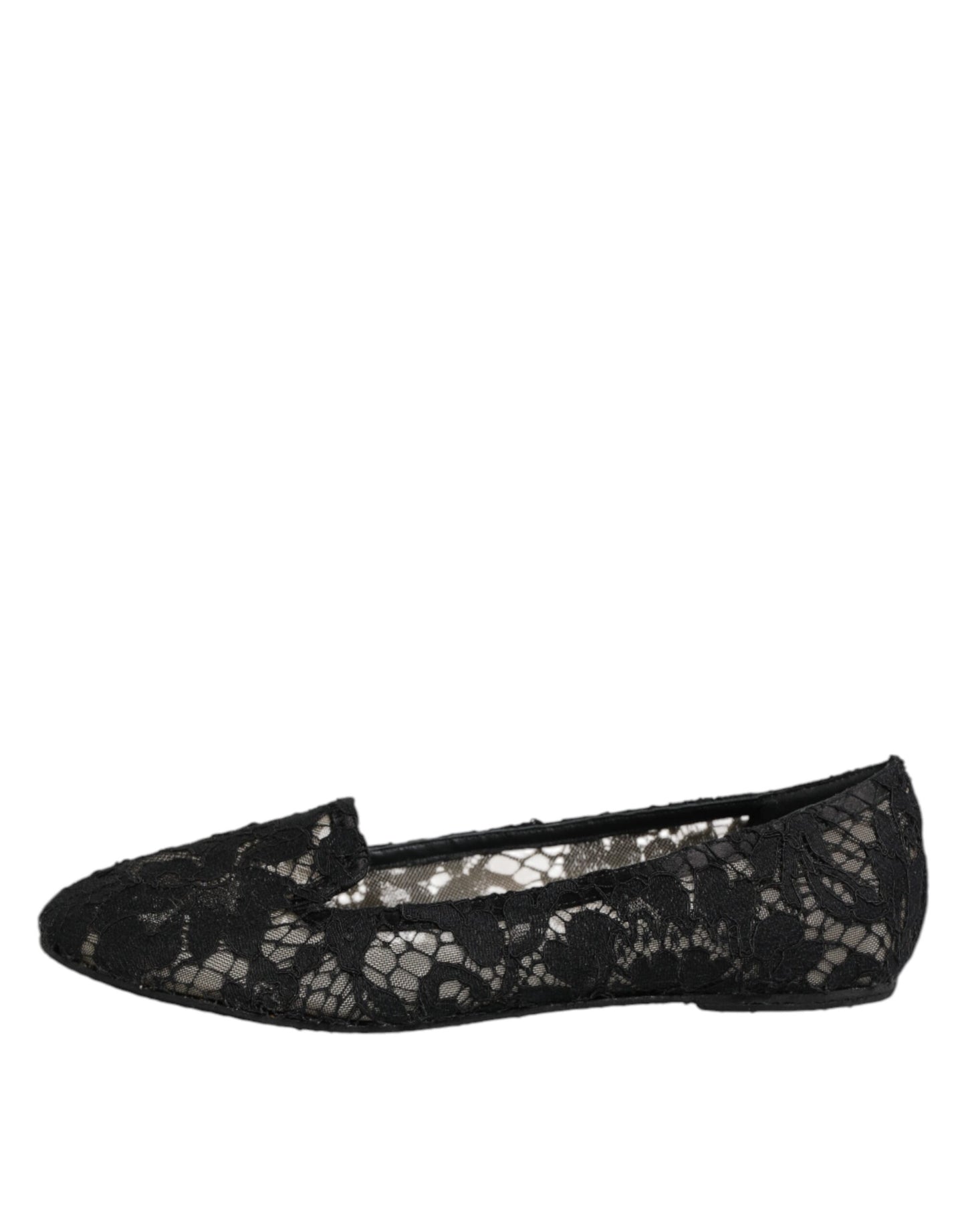 Dolce & Gabbana Black Taormina Lace Slip On Flats Shoes