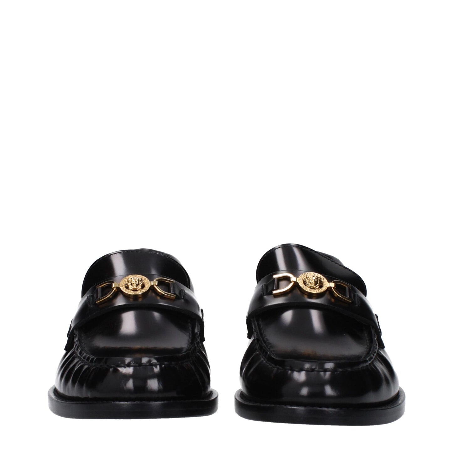 Versace Black Leather Slip-On Loafers