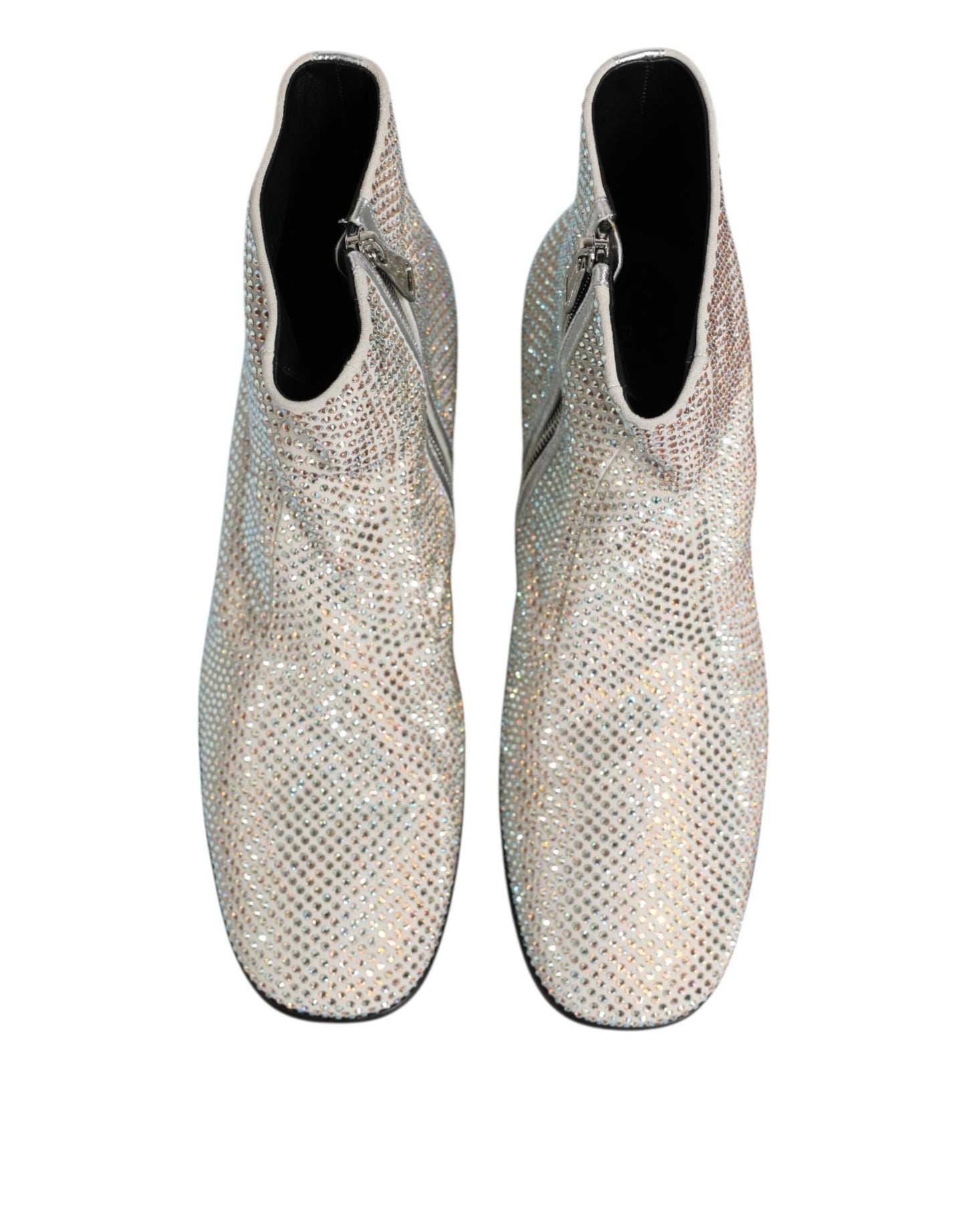 Dolce & Gabbana White Strass DG Logo Heels Ankle Boots Shoes