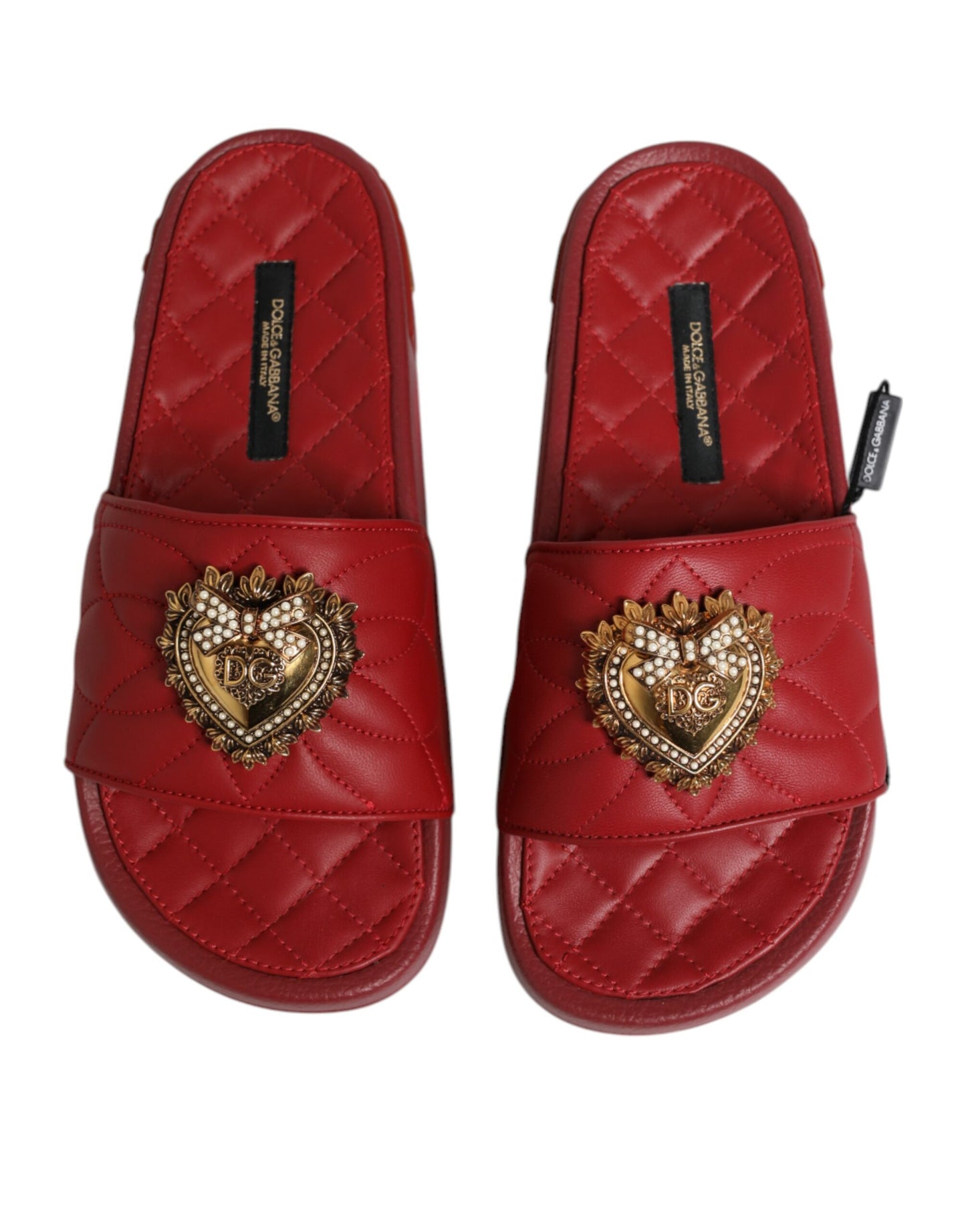 Dolce & Gabbana Red Devotion Matelassé Leather Slides Shoes
