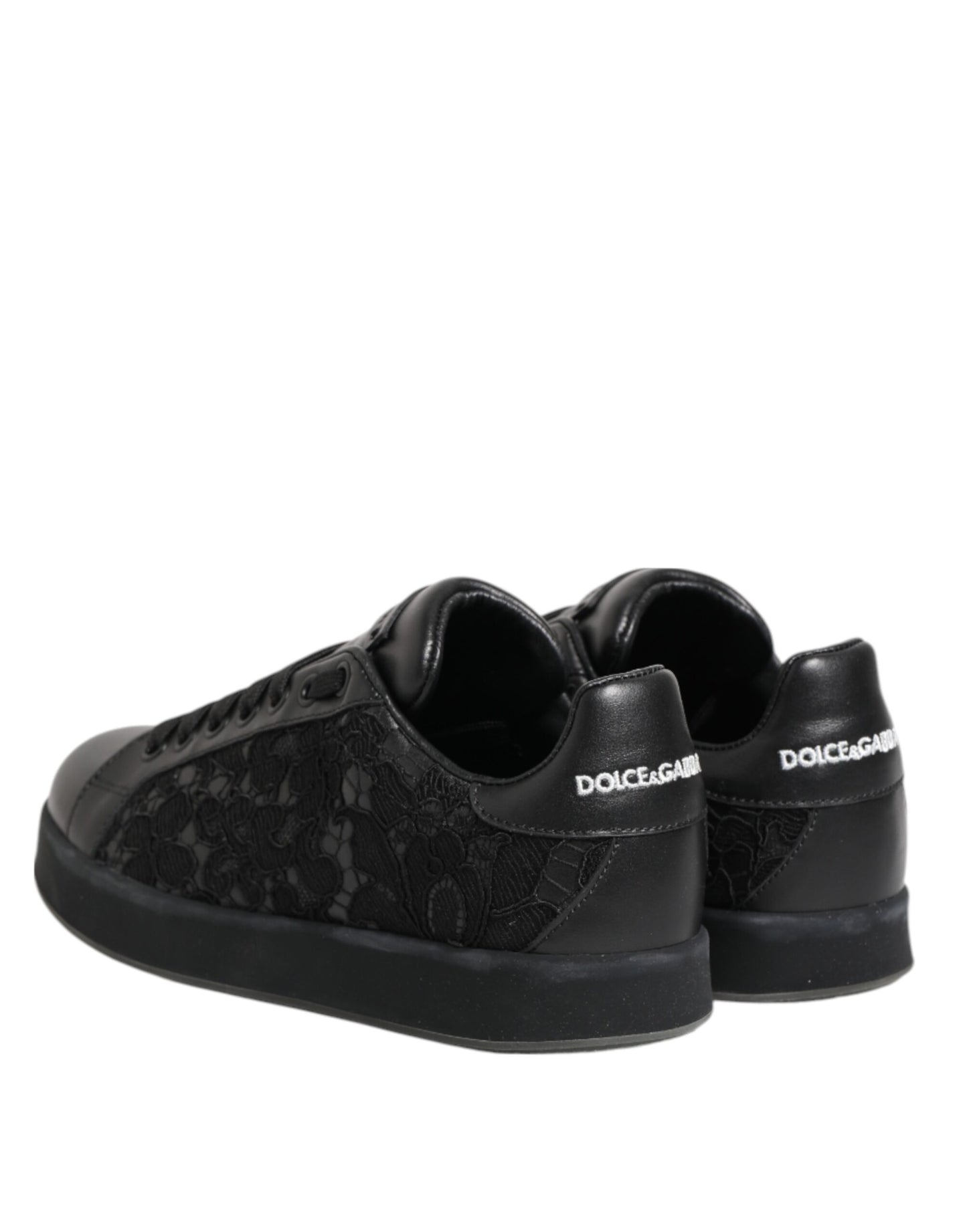 Dolce & Gabbana Black Floral Lace Low Top Sneakers Shoes