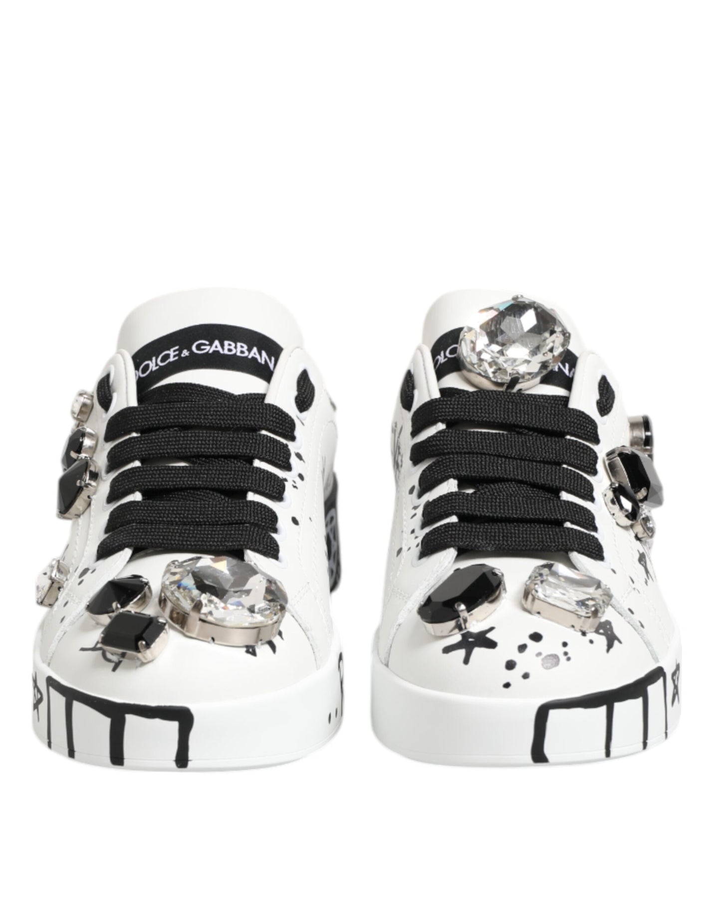 Dolce & Gabbana White Portofino Crystal Sneakers Shoes