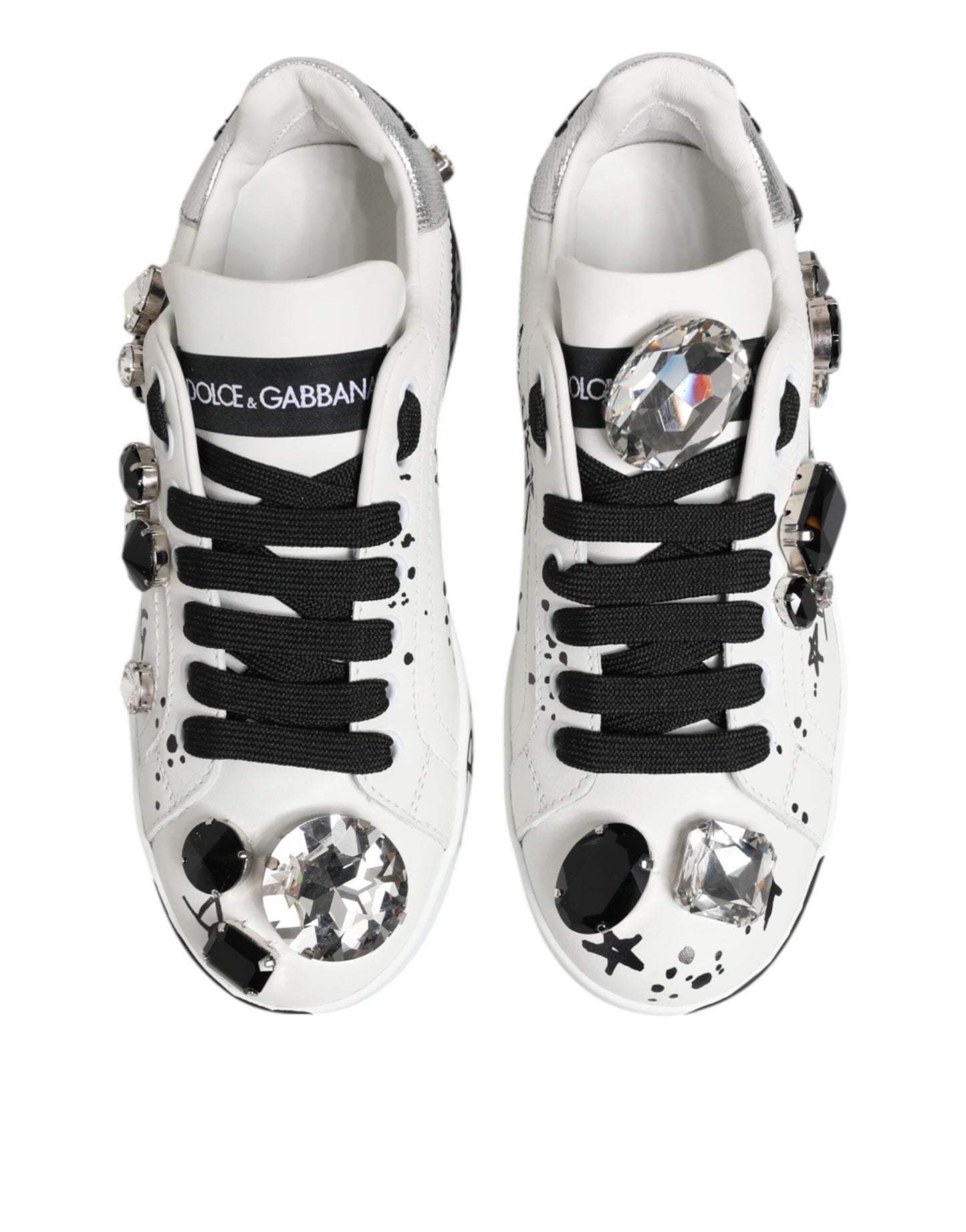 Dolce & Gabbana White Portofino Crystal Sneakers Shoes
