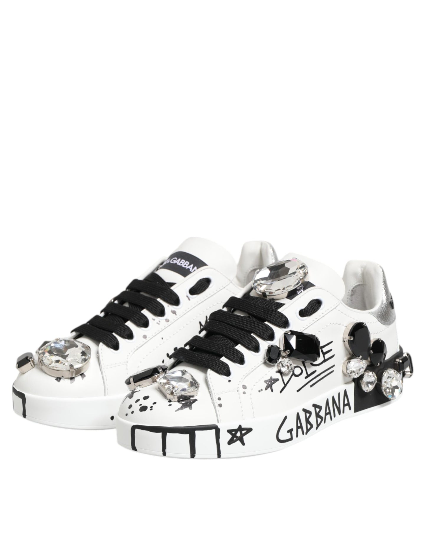 Dolce & Gabbana White Portofino Crystal Sneakers Shoes