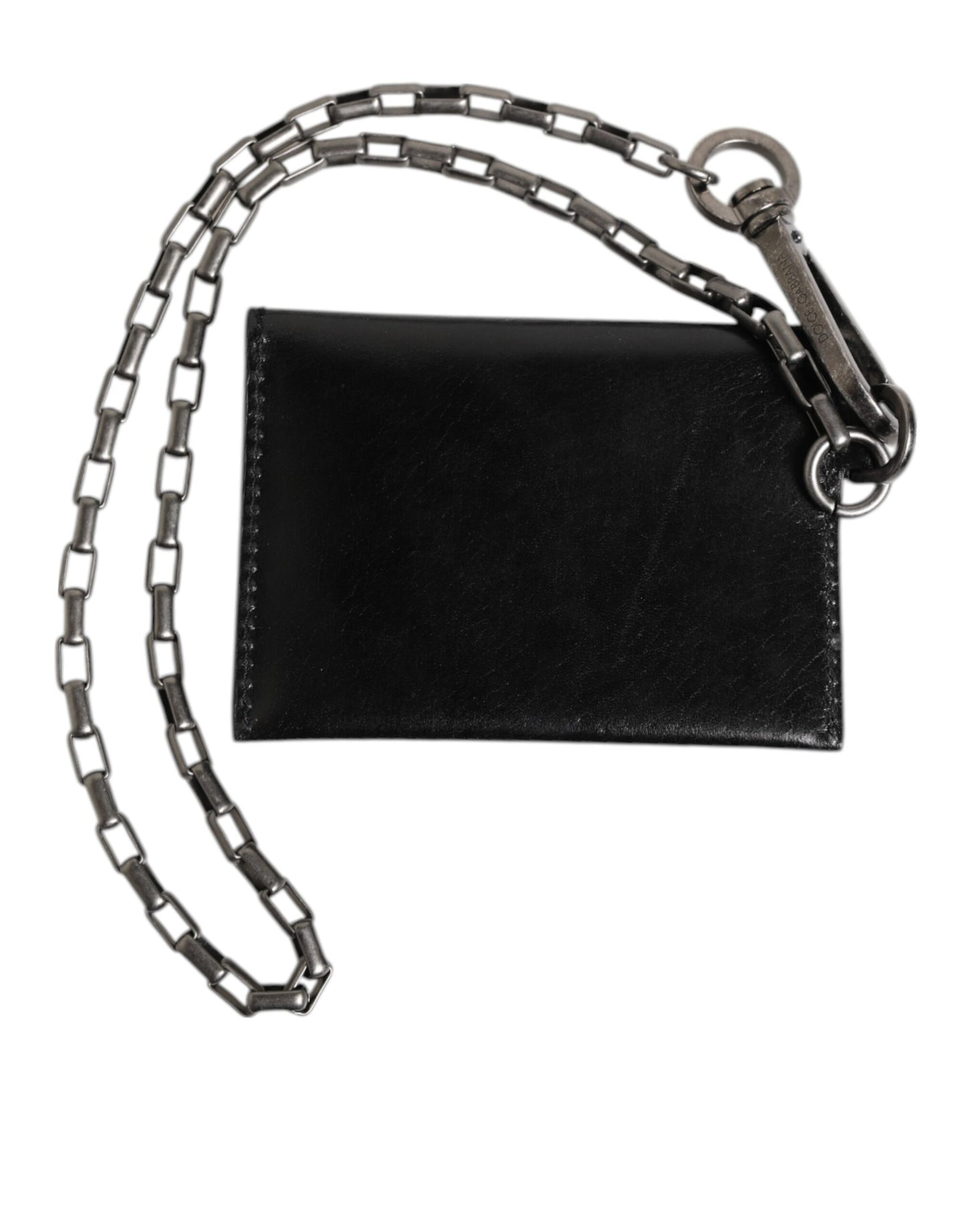 Dolce & Gabbana Black Cavallo Leather Wallet Chain Snap Bifold Card Holder