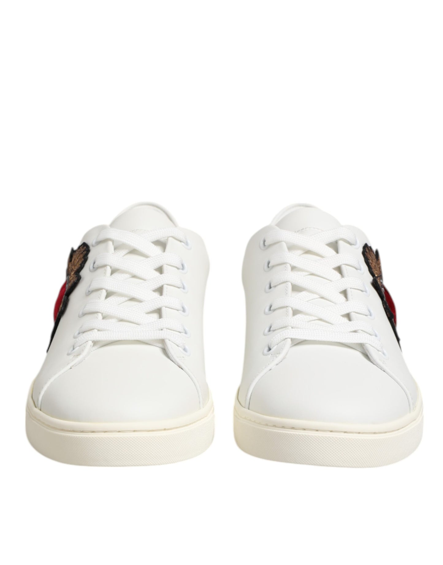 Dolce & Gabbana White Leather Sacred Heart Patch Sneakers Shoes