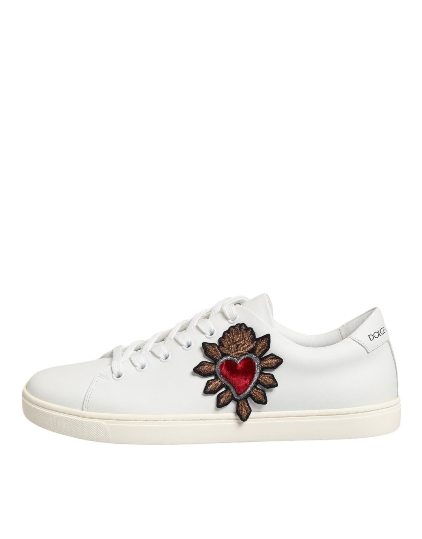 Dolce & Gabbana White Leather Sacred Heart Patch Sneakers Shoes
