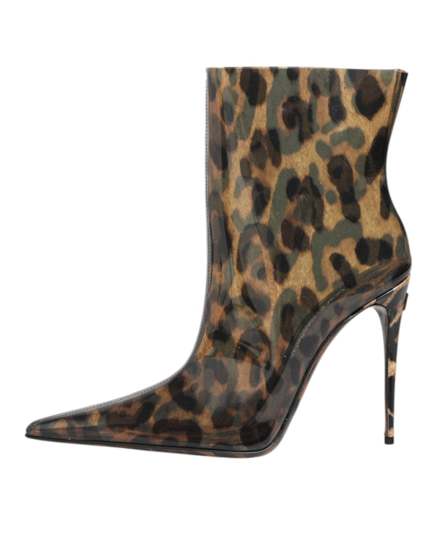 Dolce & Gabbana Leopard Print PVC Pointed Toe Boots Shoes