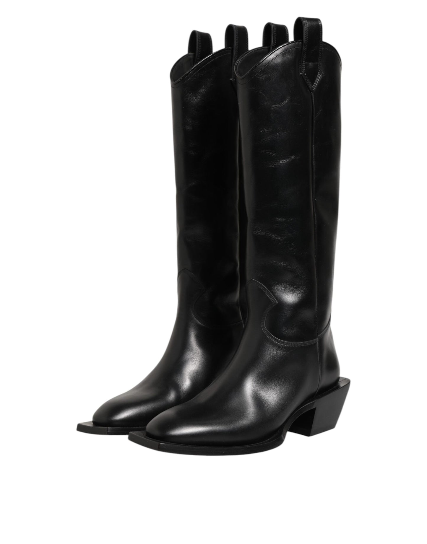 Dolce & Gabbana Black Leather Over The Calf Biker Boots Shoes