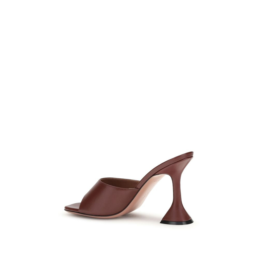 Amina Muaddi Brown Calf Leather Bos Taurus Stiletto Heel Sandals