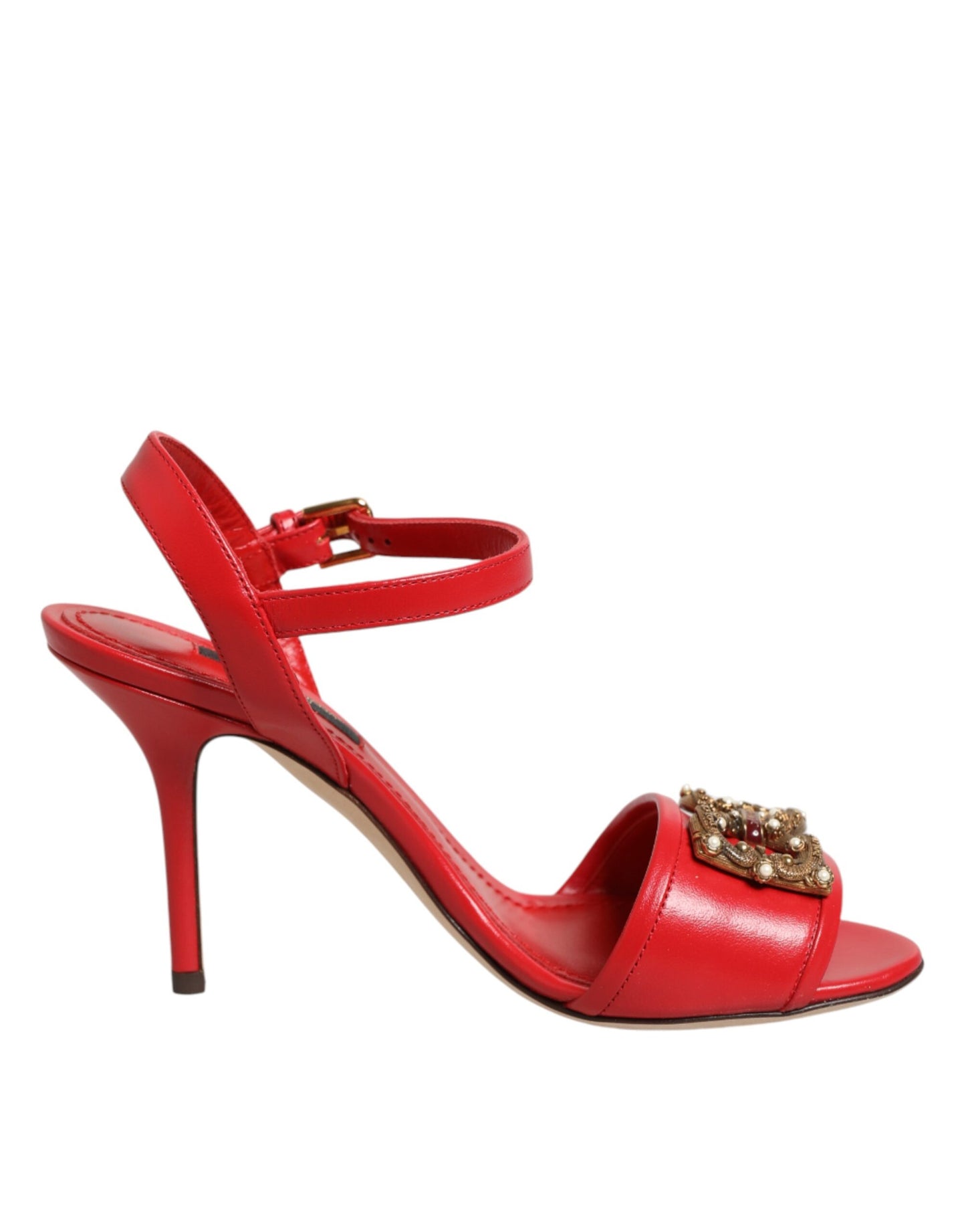 Dolce & Gabbana Red Leather DG AMORE Heels Sandals Shoes