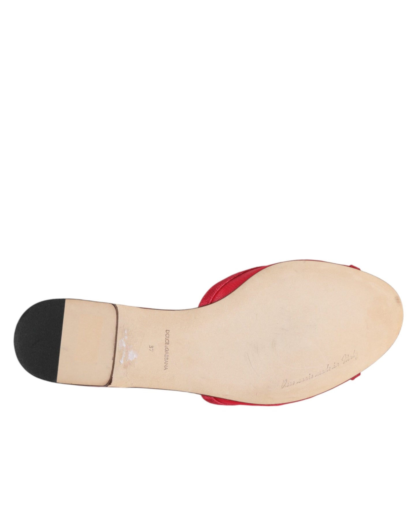 Dolce & Gabbana Red Embellished Flats Slip On Sandals Shoes