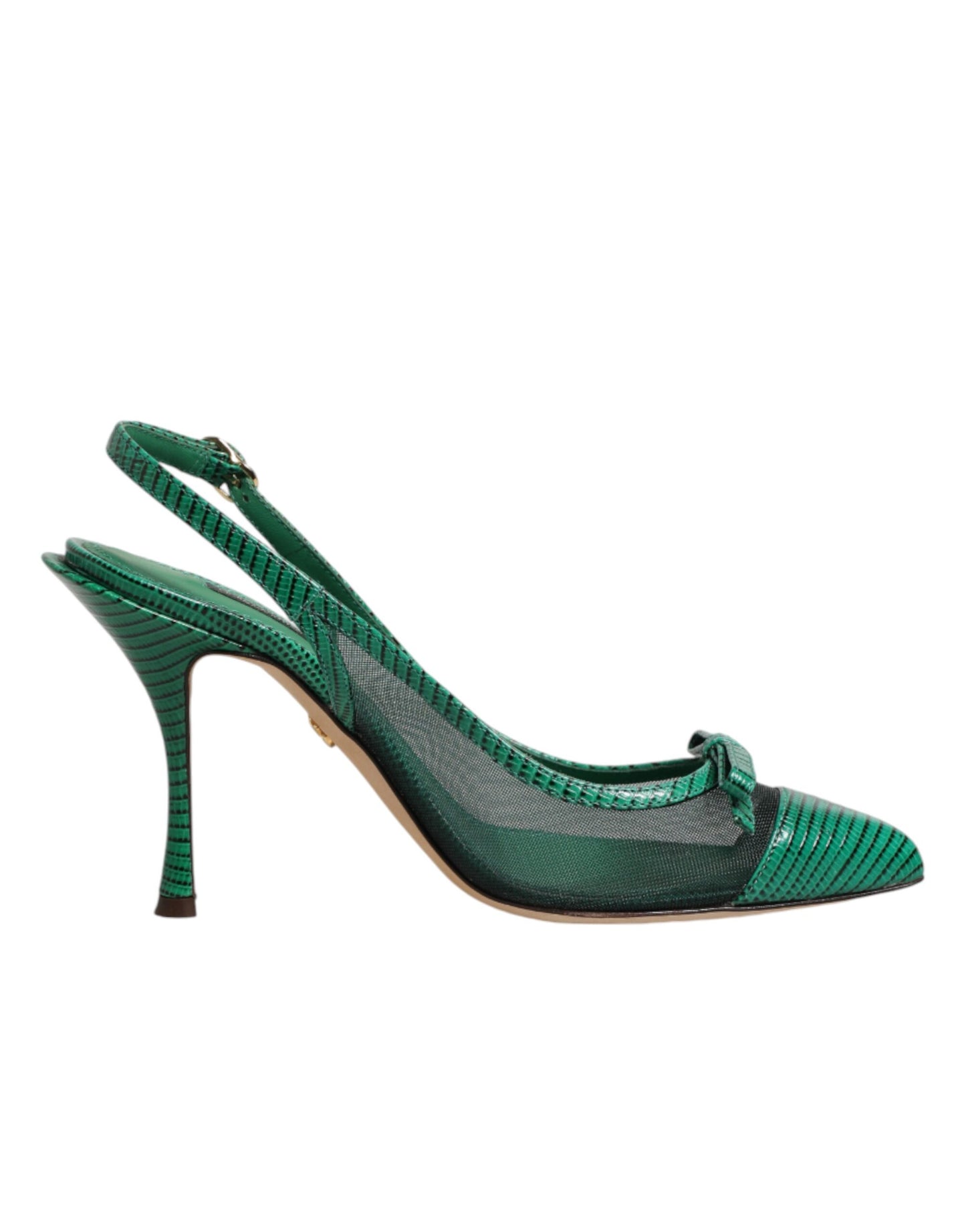 Dolce & Gabbana Green Leather Mesh Heels Slingback Shoes