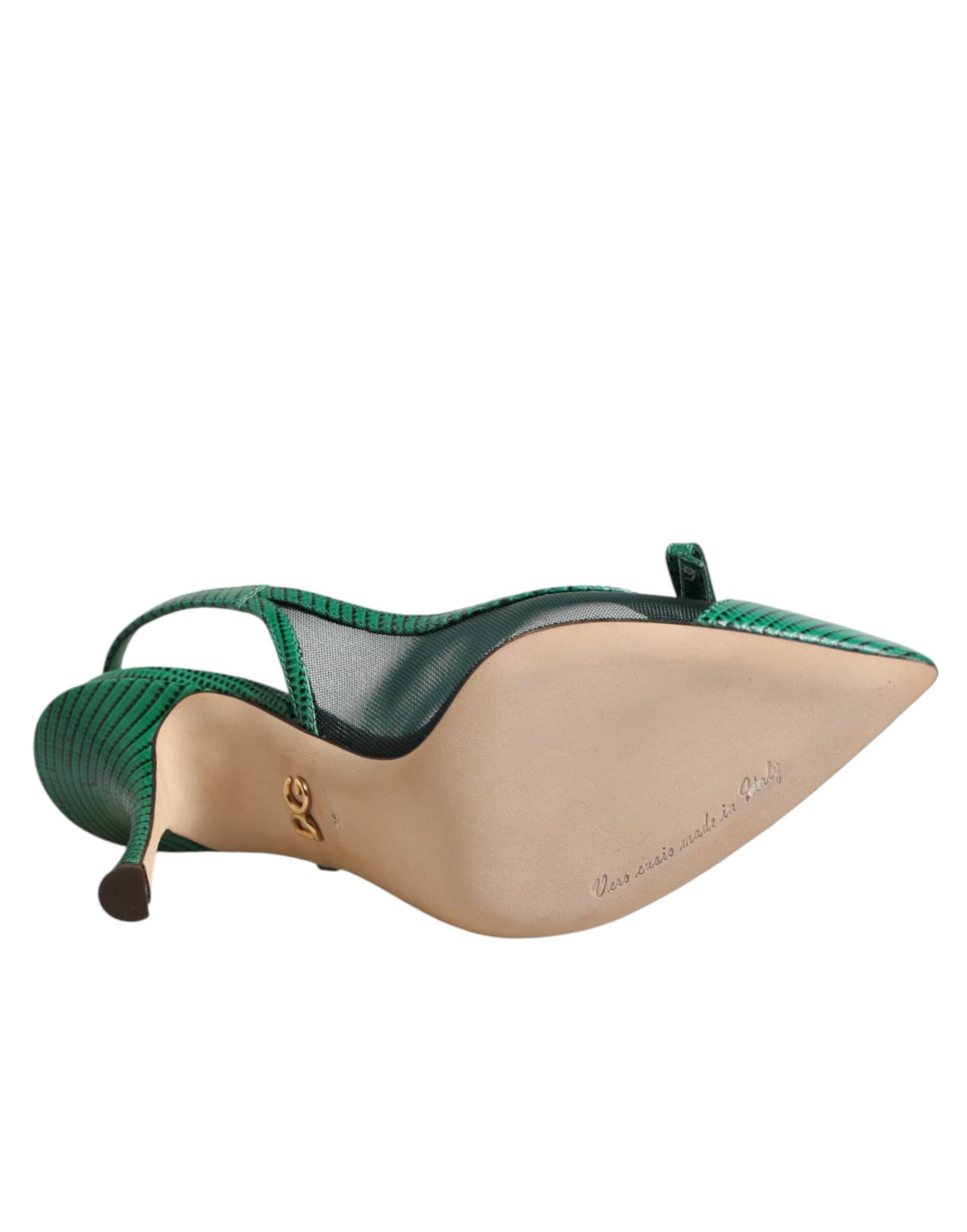 Dolce & Gabbana Green Leather Mesh Heels Slingback Shoes