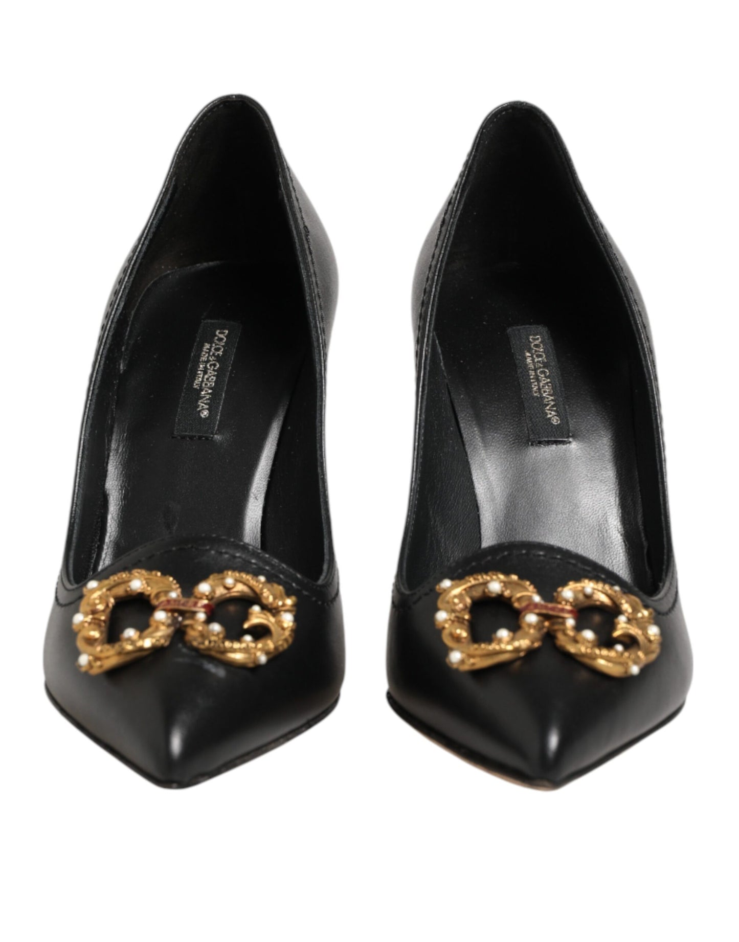 Dolce & Gabbana Black Leather DG Amore Heels Pumps Shoes