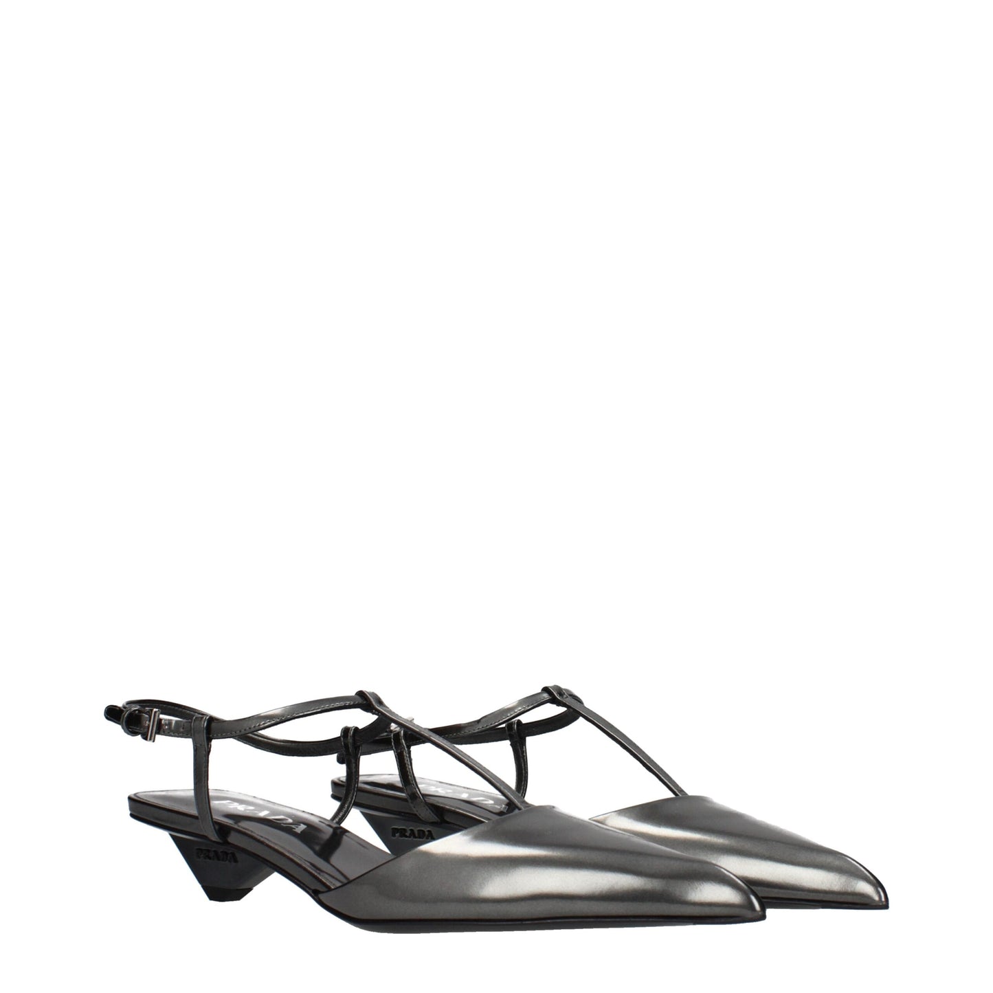 Prada Gray Leather Flat Sandals