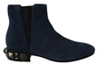 Dolce & Gabbana Blue Suede Embellished Studded Boots Shoes