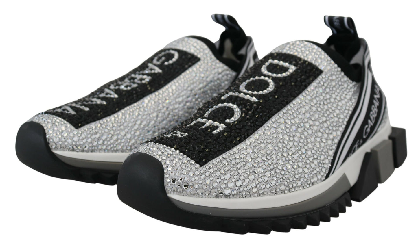 Dolce & Gabbana Silver Rhinestones Sorrento Sneakers Shoes