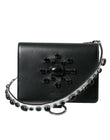 Dolce & Gabbana Black White Leather Crystal Embellished Cardholder Wallet