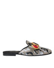 Dolce & Gabbana Gray Jacquard Crystal Mule Flat Sandals Shoes