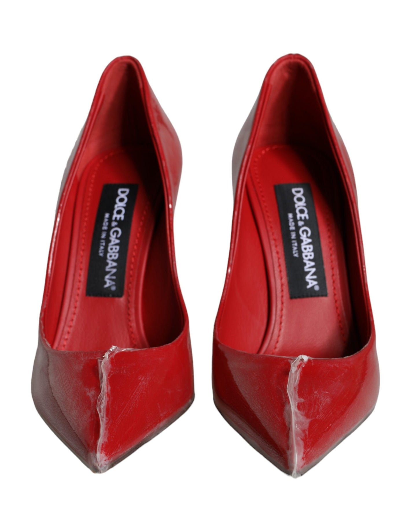Dolce & Gabbana Red Patent Leather Pearl Heels Pumps Shoes