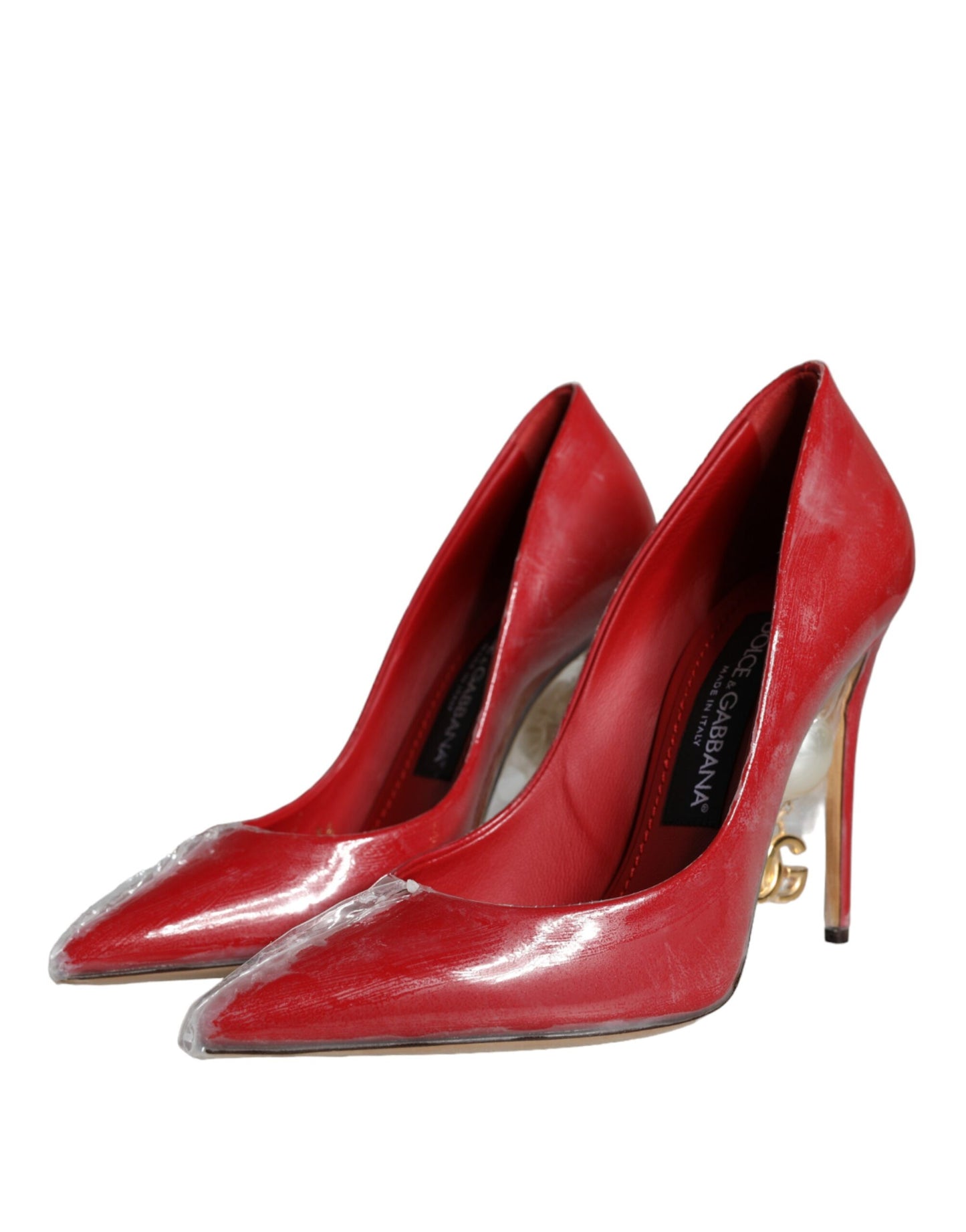 Dolce & Gabbana Red Patent Leather Pearl Heels Pumps Shoes