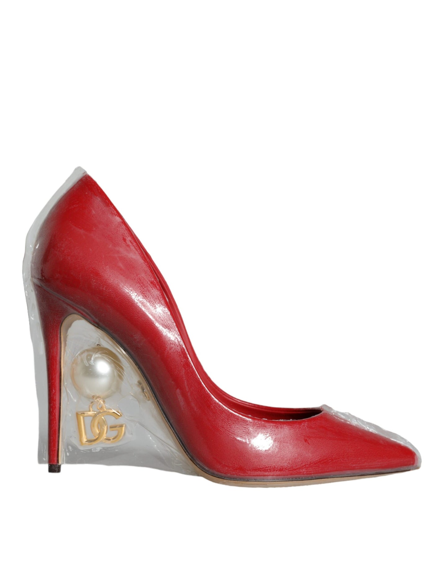 Dolce & Gabbana Red Patent Leather Pearl Heels Pumps Shoes