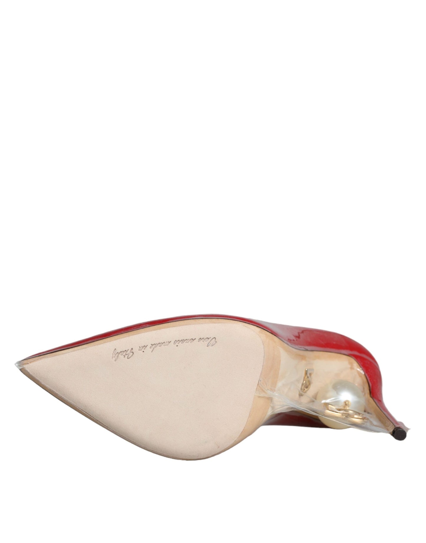 Dolce & Gabbana Red Patent Leather Pearl Heels Pumps Shoes