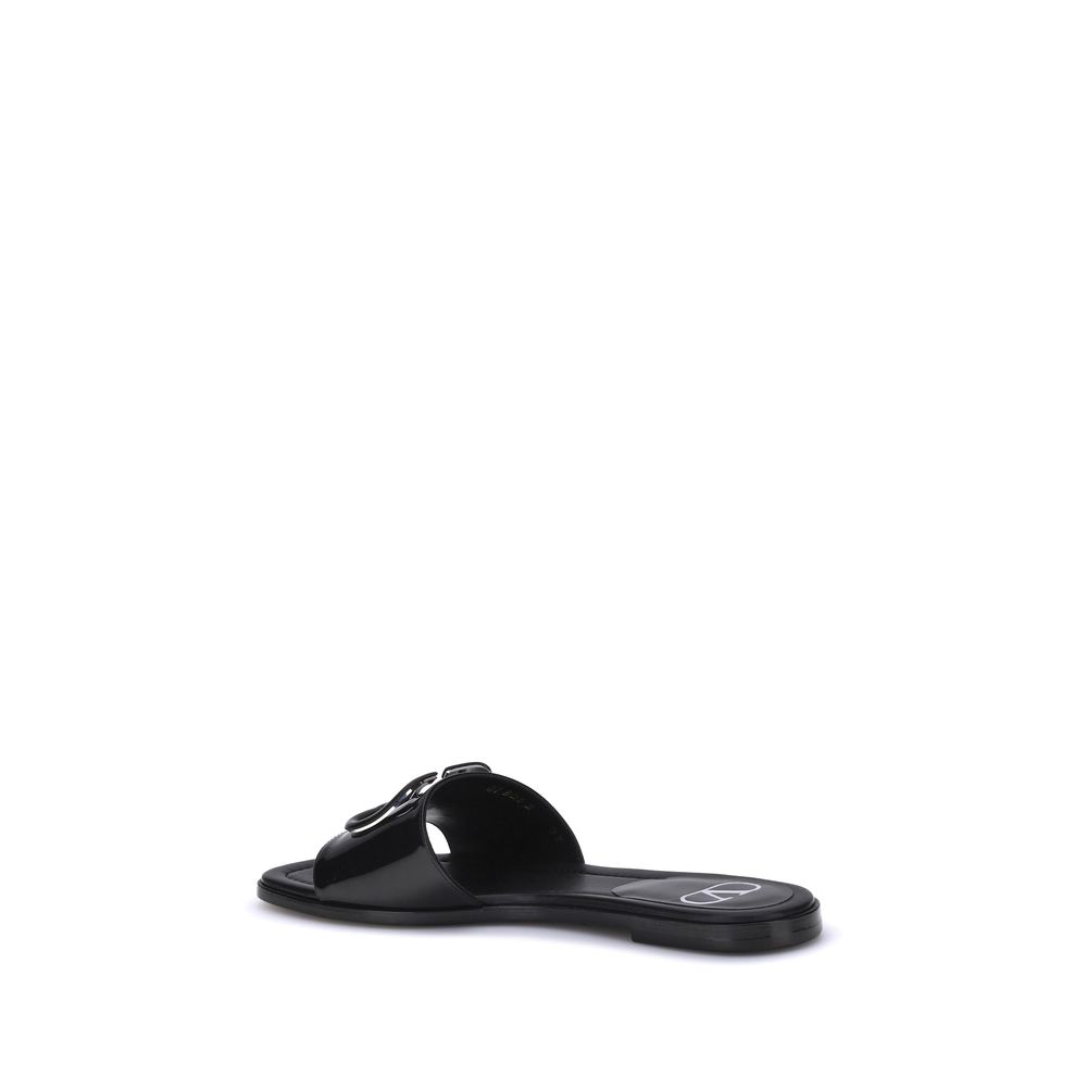 Valentino Garavani Black Calf Leather Bos Taurus Flat Sandals