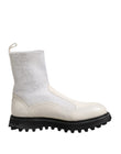 Dolce & Gabbana White Beige DG Logo Mid Calf Boots Shoes