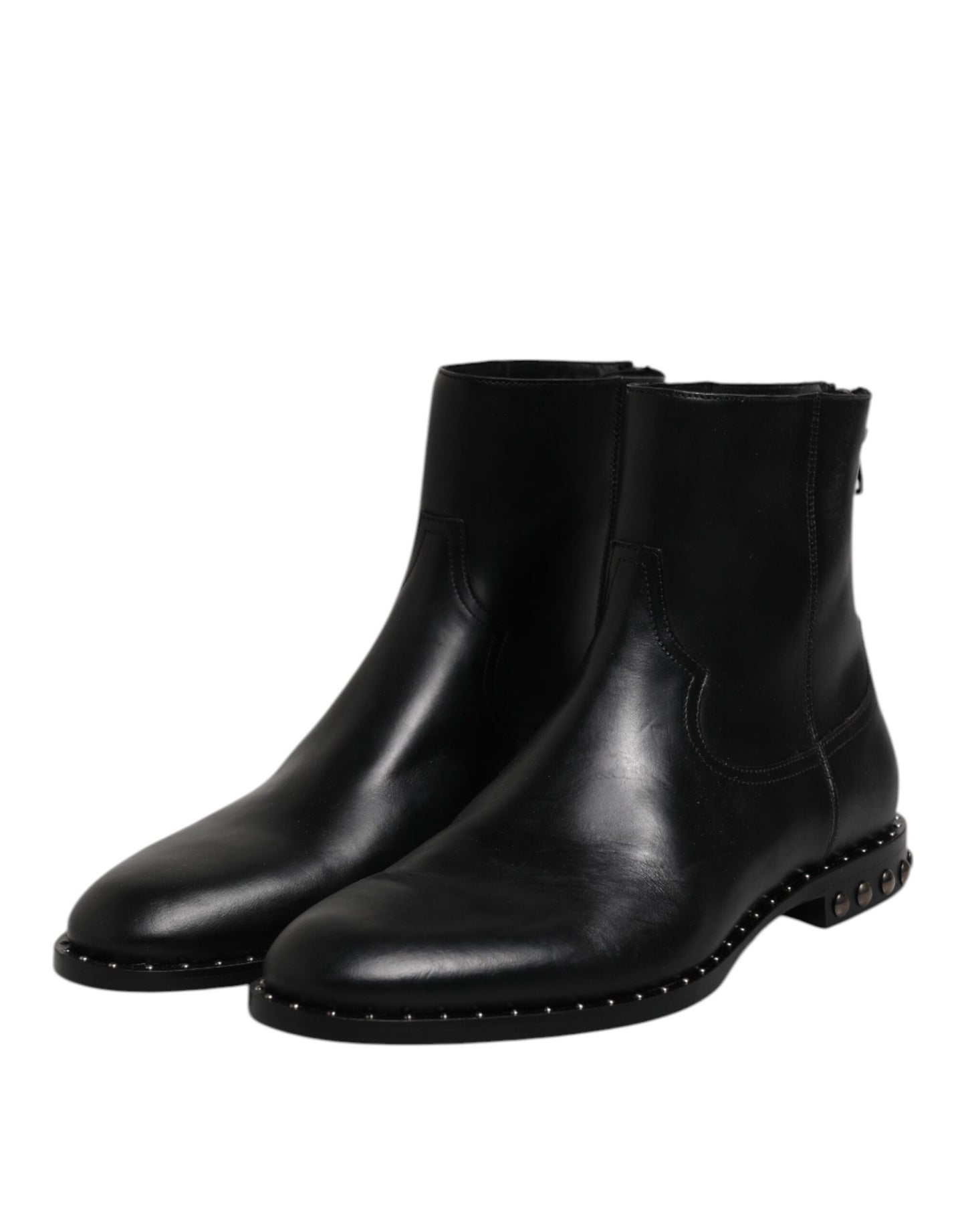 Dolce & Gabbana Black Leather Logo Ankle Boots Studded Shoes