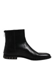 Dolce & Gabbana Black Leather Logo Ankle Boots Studded Shoes