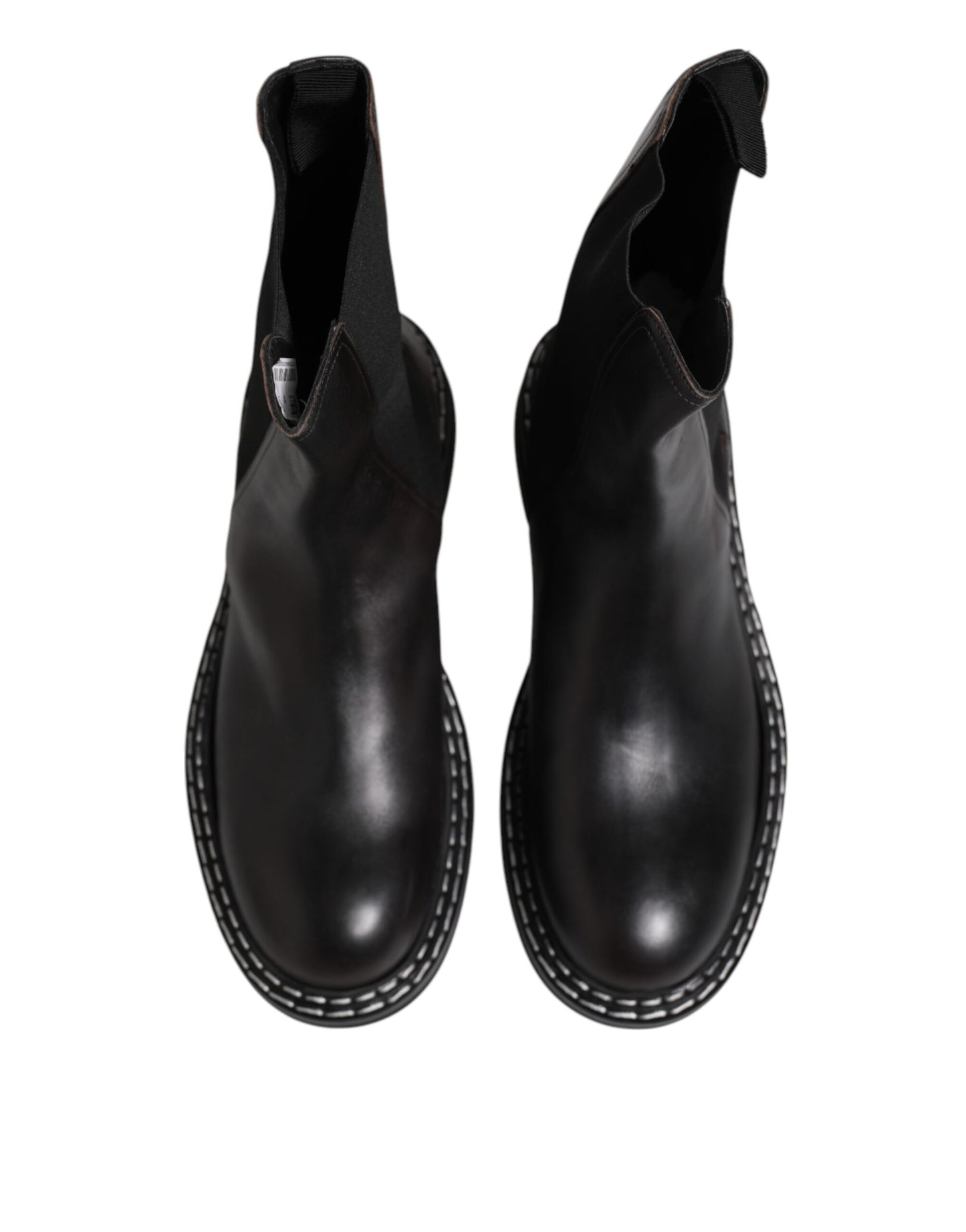 Dolce & Gabbana Black Leather Mid Calf Boots Flats Shoes