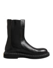 Dolce & Gabbana Black Leather Mid Calf Boots Flats Shoes