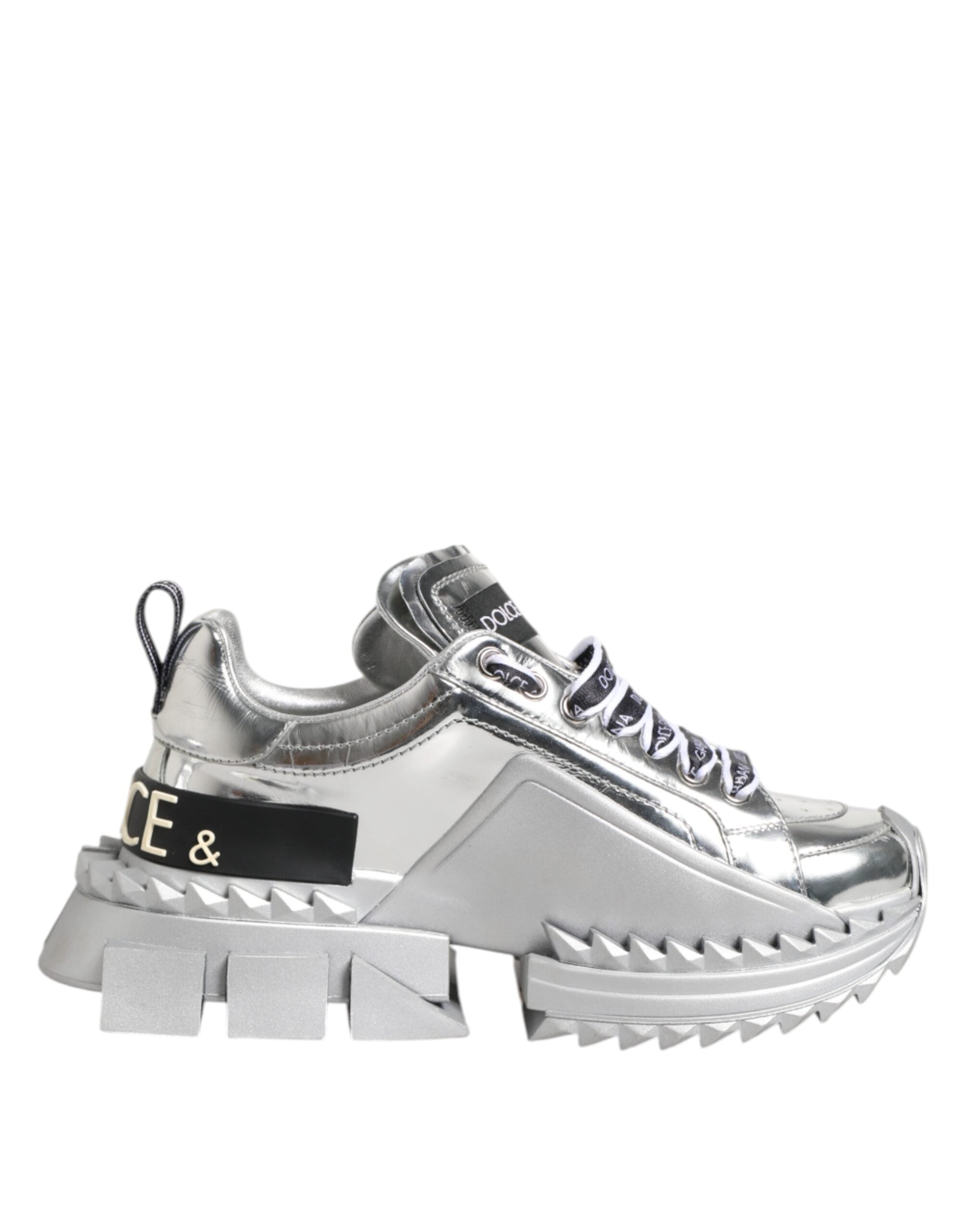 Dolce & Gabbana Silver Leather Super Queen Sneakers Shoes