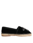 Dolce & Gabbana Black Cross Crystal Slip On Espadrille Shoes