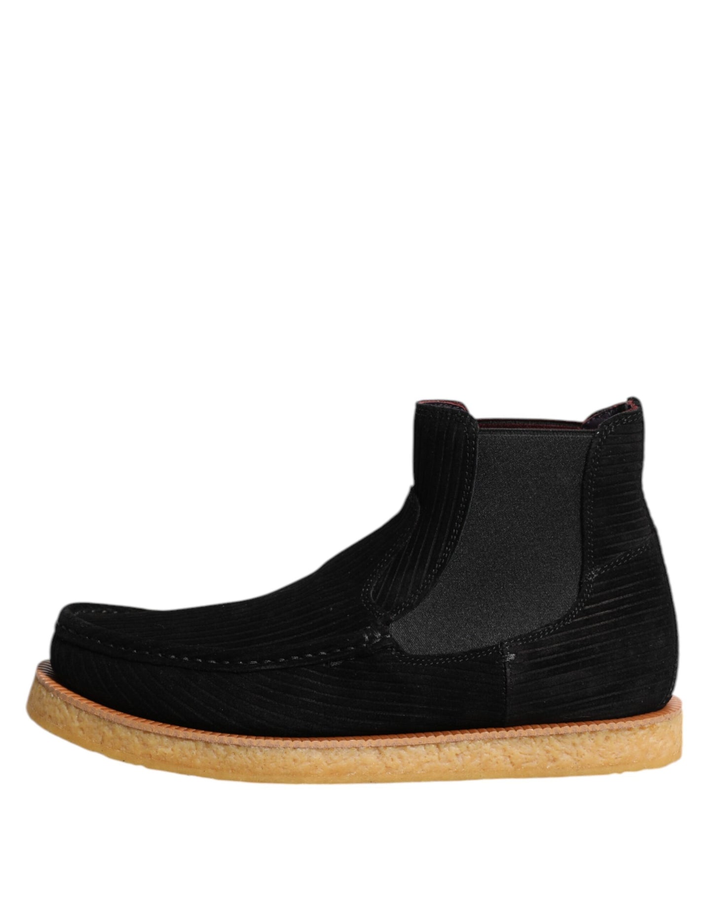 Dolce & Gabbana Black Calf Suede Slip On Ankle Boots Shoes