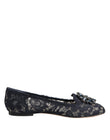 Dolce & Gabbana Blue Taormina Lace Crystals Flats Shoes