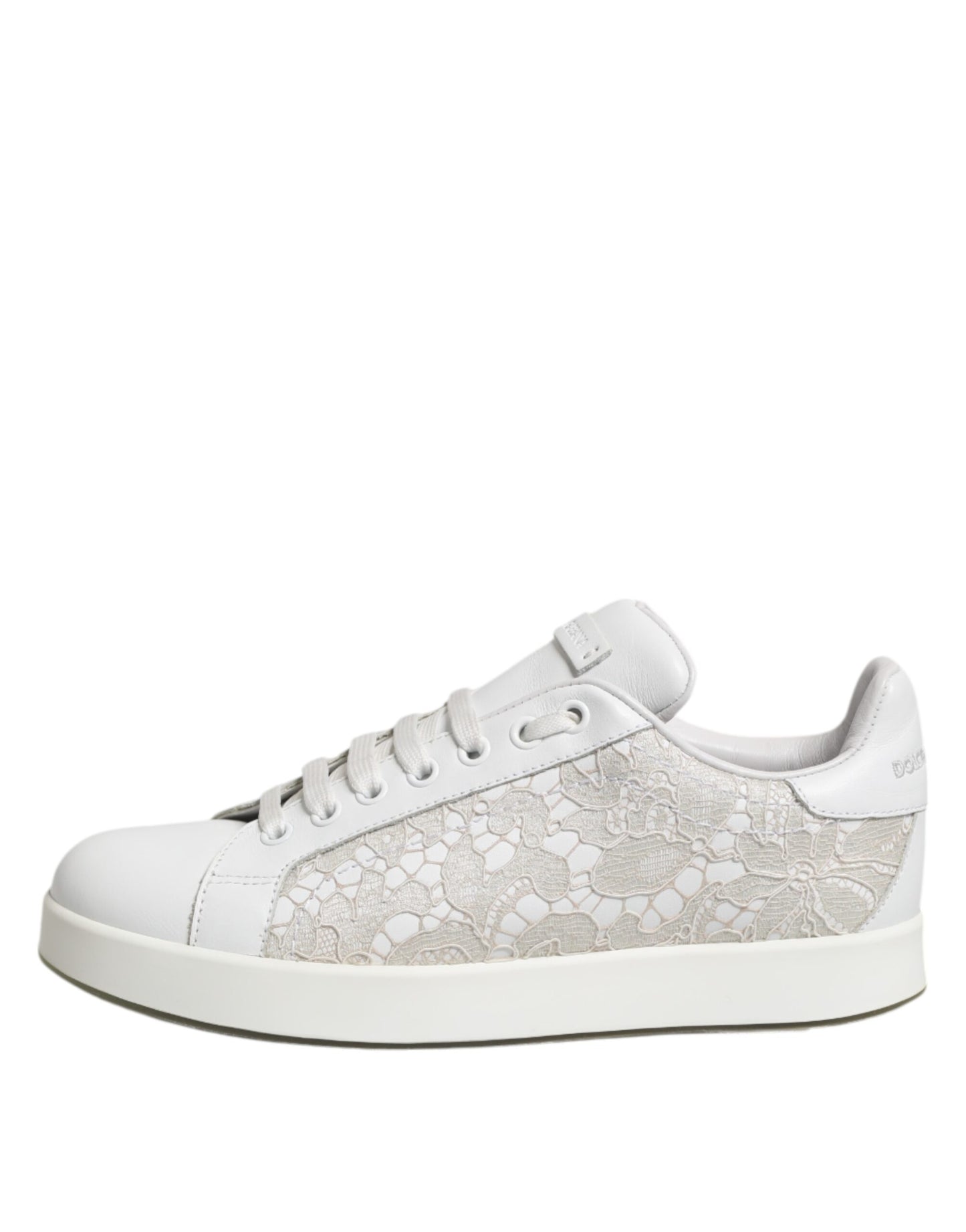 Dolce & Gabbana White Lace Leather Low Top Sneaker Shoes