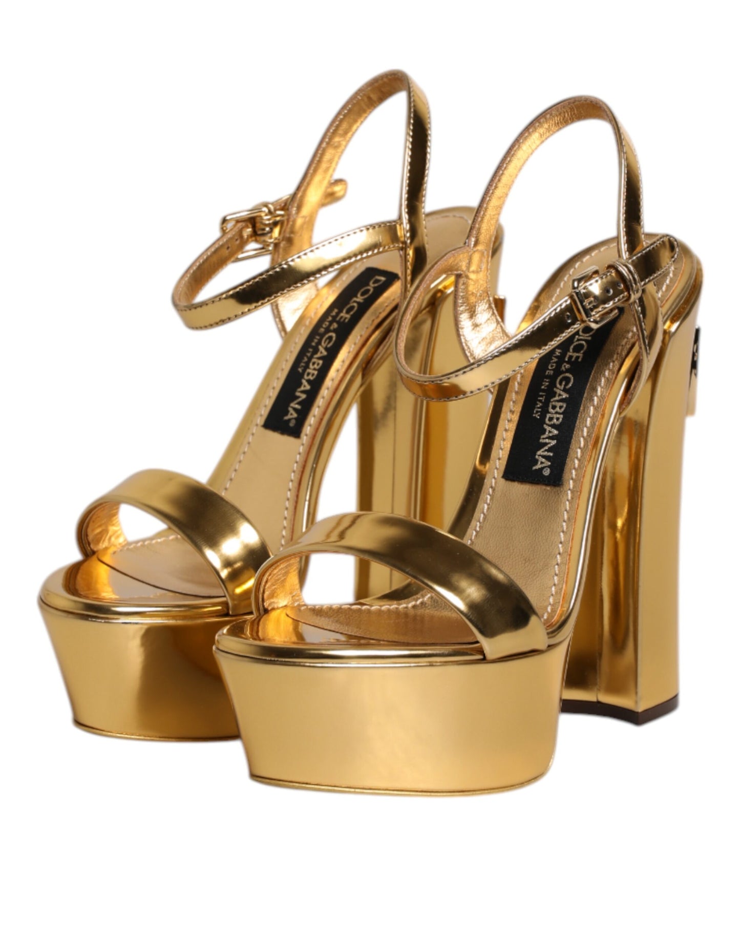 Dolce & Gabbana Gold Leather Platform Keira Sandals Shoes
