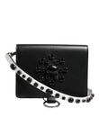 Dolce & Gabbana Black Leather Crystal Embellished Card Holder Wallet