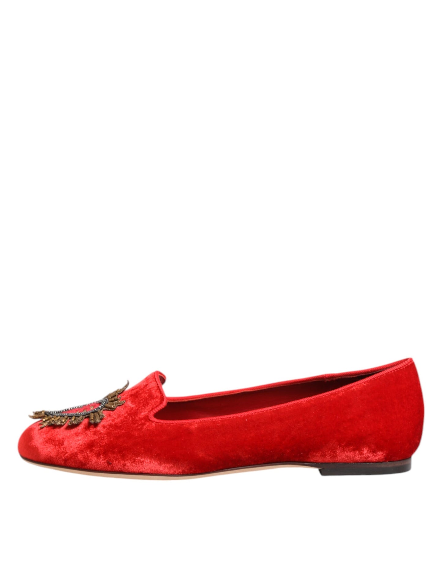 Dolce & Gabbana Red Velvet DG Heart Loafers Flat Shoes